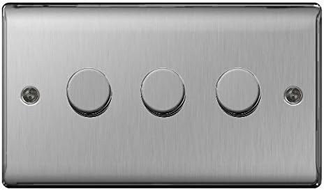 BG Nexus NBS Range Brushed Steel Switches & Sockets - Full Range of Matching Items (3 Gang, 2 Way Light Switch)