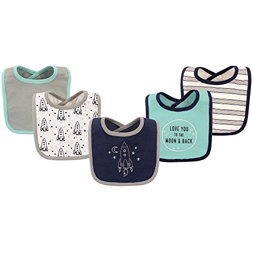 Image of Hudson Baby Unisex Baby Cotton Bibs, Rocket, One Size