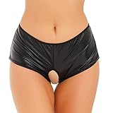 Agoky Women's Shiny Metallic Hollow Out Booty Shorts Low Rise Open Back Boxer Shorts Dance Bottoms Black Medium