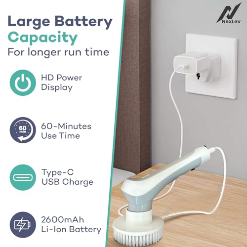 Image of Nexlev Electric Spin Scrubber for Bathroom | Bathroom Cleaning Machine Electric with 6 Interchangeable Heads | Auto Water Spray | 90 Min Runtime | Adjustable Handle | IP68 Waterproof SS-02
