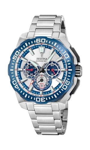 Festina Herrenuhr Analog - Edelstahl 316L Silber - Quarzwerk - Chronograph - Datum - Gehärtetes Mineralglas - Wasserdicht 20 ATM - F20724/1 Chrono Bike