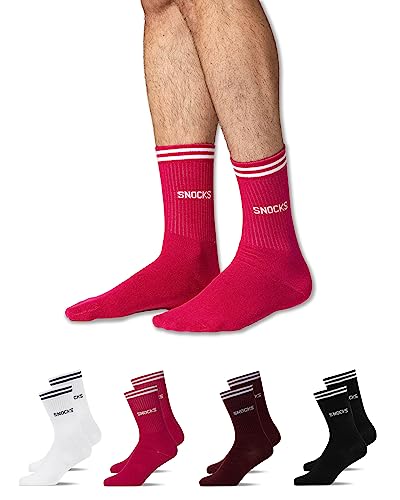 Snocks Tennissocken (4x Paar) Retro Socken Herren Mix4 (Schwarz, Rot, Weiß)