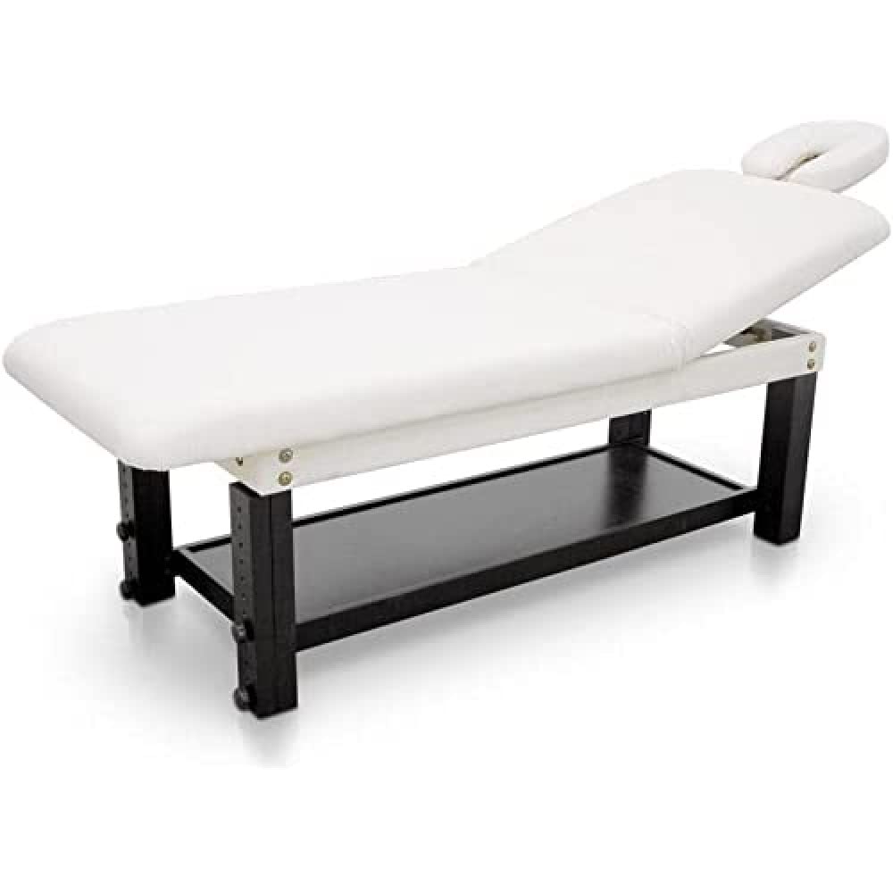 QUIRUMED Camilla SPA y Estética de Madera con Respaldo abatible, Altura Regulable, Acolchado Alta Densidad, Cabezal Extraíble, Ideal para Masajes y Tratamientos, 184x70 cm, Color Blanco