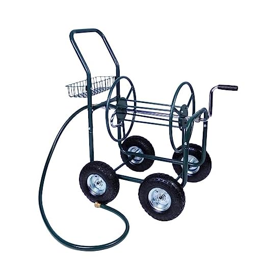 Livebest 4 Wheel Garden Hose Reel Cart Heavy Duty Yard Water Planting with Storage Basket,Holds 390FT Hose