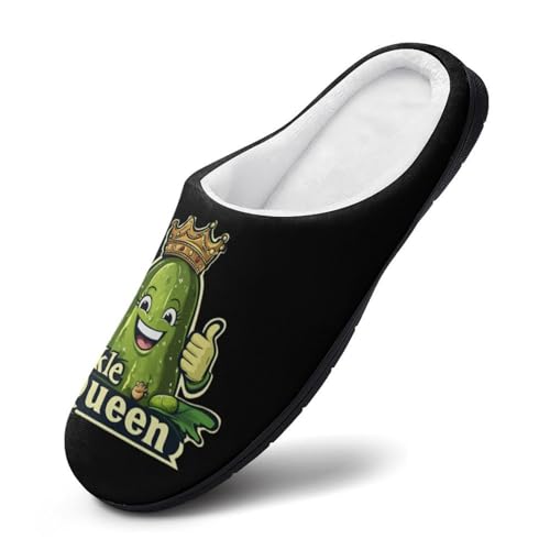 Queen of Pickle Women's Cotton Slippers Indoor Outdoor Slip-on Warm House Shoes with Anti-Skid Rubber Sole3