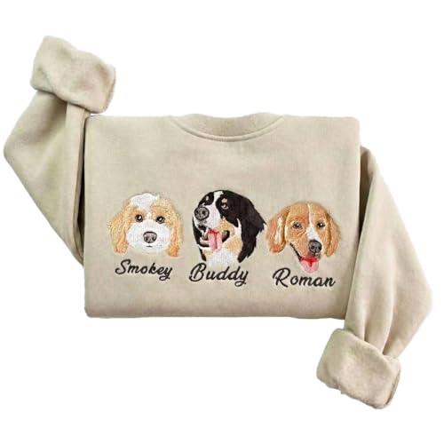 NAZENTI Embroidered Dog Sweatshirt Personalized Pet Photo Hoodie Custom Pet Face Sweatshirt Memorial Dog Mom Gifts