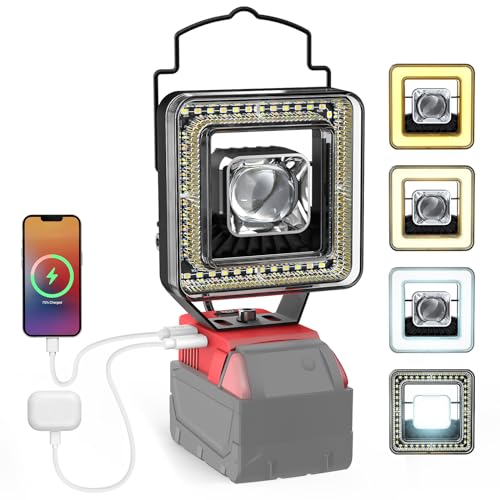 Cordless Work Light for Milwaukee m18: 2 in 1 Flood Work Light &Spotilight with 4 Color Temperature - 60W 6000 LM with USB/Type-C Charge Ports for Working in Dark Environment,Outdoor,Gifts(Only Tool)