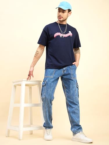 Image of STUDIO NEXX Men's Loose Fit Cargo Jeans | Non Stretchable | Cargo Denim for Men | Loose fit Cargos | Utility Pockets
