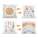 Reversible Throw Pillow Cover 18 x 18 Set of 2,Reading Nook Pillow Cover,Classroom Mental Health Pillow Covers,Kids Alphabet Calm Corner Rainbow Pillow Case (Boho Sunshine, 18 * 18 inch)