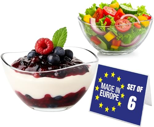 LAV Cuencos para Postres Cristal, Set 6, 310ml SIN PLOMO Cuencos de Vidrio, Cuencos de Helado, Tazones para Salsas, Ensaladera de Vidrio, Tazas para Postres, Bol Natillas