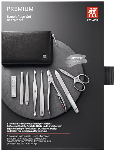 ZWILLING Beauty TWINOX Manicure and Pedicure Nappa Leather Case with Zip Closure, Nail Care Kit, 9-Piece, Premium Travel Nail Kit, Black