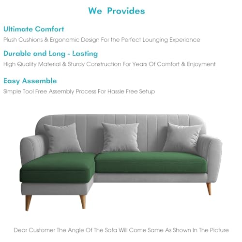 Image of Atticus LHS 4 Seater L Shape Sofa Set for Living Room (Green Grey Fabric) Premium Fabric Sofa Set