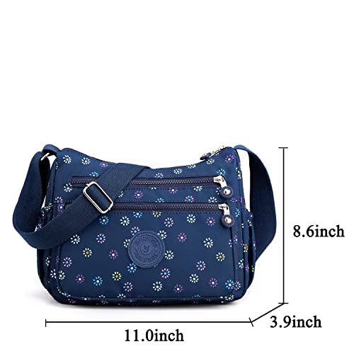 Image of Nylon Floral Multi-Pocket Crossbody Purse Bags for Women Travel Shoulder Bag