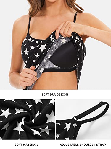 Image of Air Curvey Camisole for Women Bulid in Bra Casual Flowy Cami Adjustable Spaghetti Strap Tank Top Pleated Loose Fit S-XXXXL