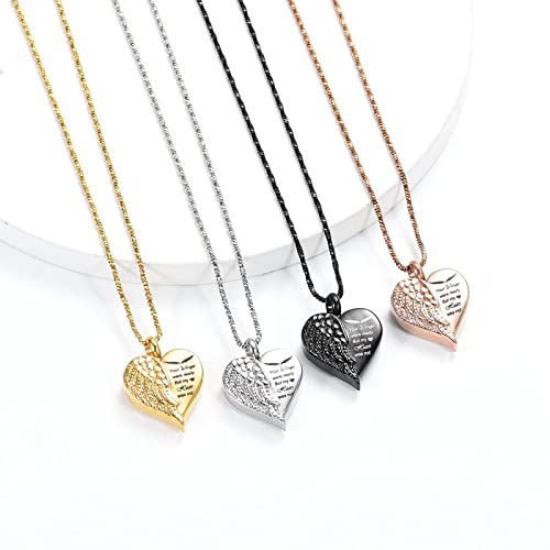 Yinplsmemory Love Heart Urn Necklace For Ashes Keepsake Memorial Cremation Jewelry Stainless Steel Angel Wing Ashes Holder Memorial Gift For Loss Of Father/Mother/Pet (Gold) #TOP5