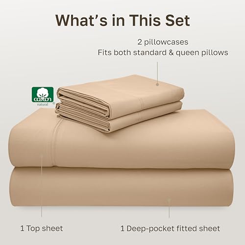 Image of California Design Den 600 Thread Count Sheets Queen 100% Cotton Sateen, Soft, Deep Pocket Sheet, Bedding Sheets & Pillowcases (Golden Tan)