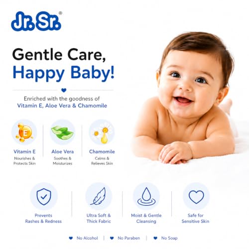Image of Jr. Sr. Baby Wipes With Lid | 72 Wipes x Pack of 3, 216 Wipes | Safe & Moist Wet Wipes for Babies | Prevents Rashes & Redness with Goodness of Aloe Vera, Vitamin E & Chamomile Oil | No Paraben & No Alcohol