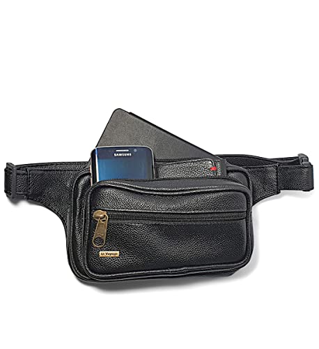 Pochete Feita De Couro Legítimo Espaçosa Resistente Unissex Cor:Preta