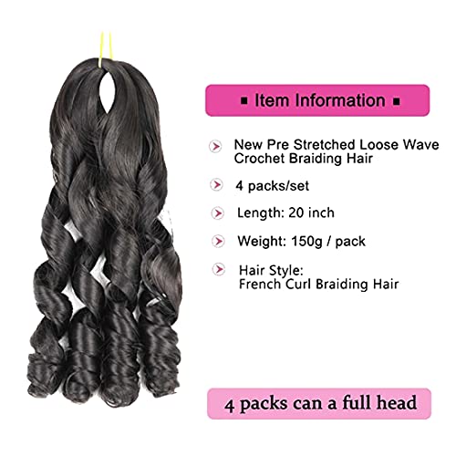 WoWCFyyds French Curl Braiding Hair 20 Inches Loose Wave Crochet Braids Hair 4 Packs Large Wavy French Curl Bouncy Braiding Hair Curly Synthetic Hair Extensions (150 g/Packs .1B) - Image 2