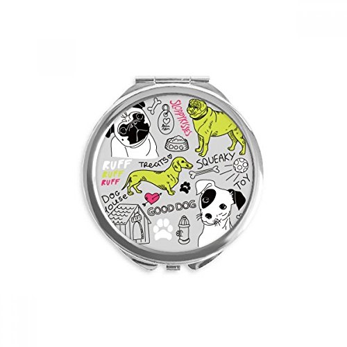 Miroir rond maquillage de poche compact avec illustration chien cartoon multicolore
