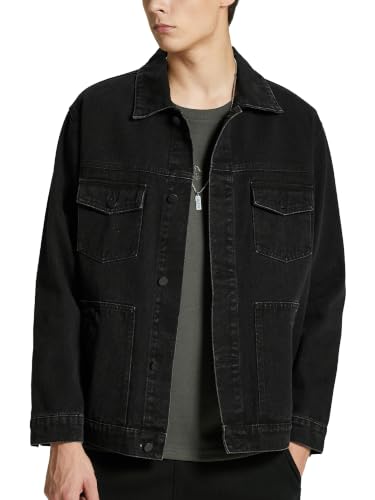 Image of Denim Jacket Men Vintage Autumn and Winter Tops Mens Denim Trucker Jacket