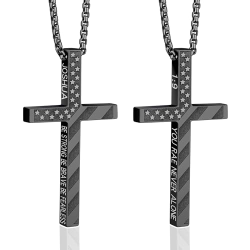 Cross Necklace for Men, Christian Religious Jewelry Gifts for Men Birthday Graduation Christmas Baptism Confirmation Communion Cross Stainless Steel Chain Gift 22+2 Inches