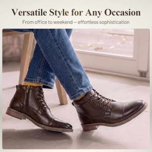 Image of Arkbird Mens Dress Boots Genuine Leather Cap Toe Ankle Boot with Side Zipper for Casual Business Formal Wear