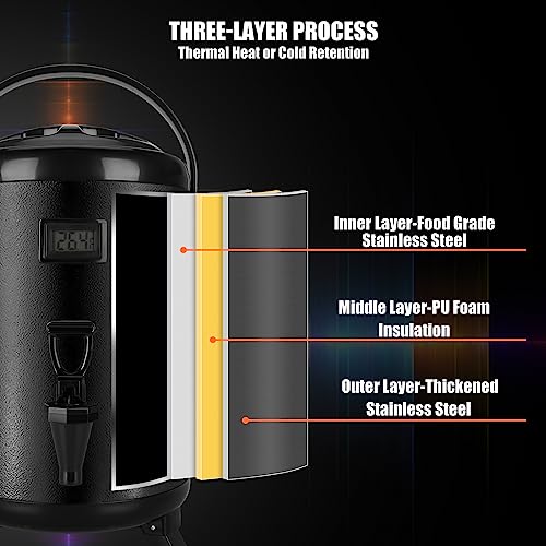 Insulated Beverage Dispenser 12 Qt/3.2 Gallon, Stainless Steel Beverage Dispenser Cold And Hot Drink Dispenser With Thermometer-Spigot For Hot Tea & Coffee, Cold Milk, Water, Juice #TOP3