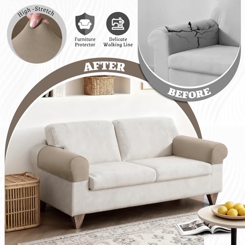 KinCam Couch Cushion Covers, Stretch Sectional Couch Covers Sofa Cushion for L Shaped Couch Cover Washable Sofa Slipcovers Sofa Covers(2PC Armrest Covers, Khaki) — view 2