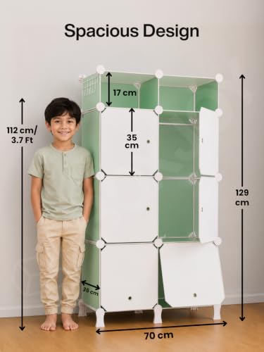 Image of BOXJOY Plastic Kids Wardrobe with 6 Doors, Sticker Sheet & 5 Hook Holder