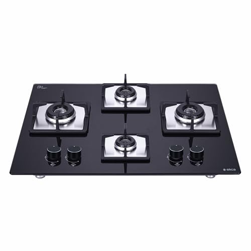 Image of Elica Hob 4 Burner Auto Ignition Built-In Hob or Hobtop| Sabaf Italian Burners | Toughened Glass Top | 5 Yrs Warranty on Glass & Valves | 2 Yrs Comprehensive | Flexi EC 460 Dx Lotus Bk