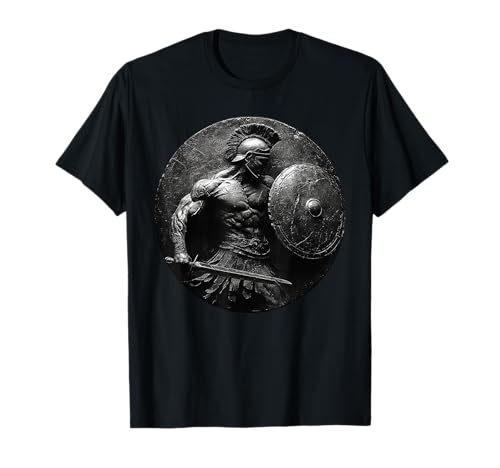 Gladiador soldado espartano hoplita grego em postura de batalha t-shirt