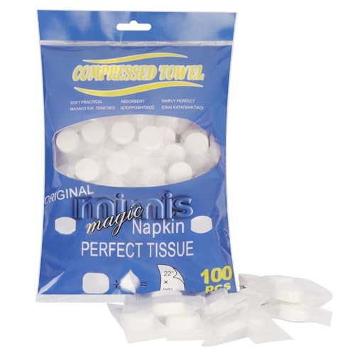 Classycoo Compressed Towel 100 PCS Mini Tablets Disposable Portable Face Towel Cotton Coin Tissue for Travel, Camping, Hiking, Sport, Home Hand Wipes&Other Outdoor Activities (Blue)