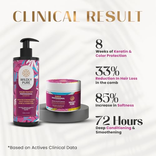 Image of WILDLY PURE Professional Keratin Shampoo & Hair Mask | 7 Days Smoothening | 8 weeks Colour Protection | With Natural Biolipid Complex & Hyaluronic Acid | Deep Conditioning for dry & frizzy Hair (Keratin Combo)