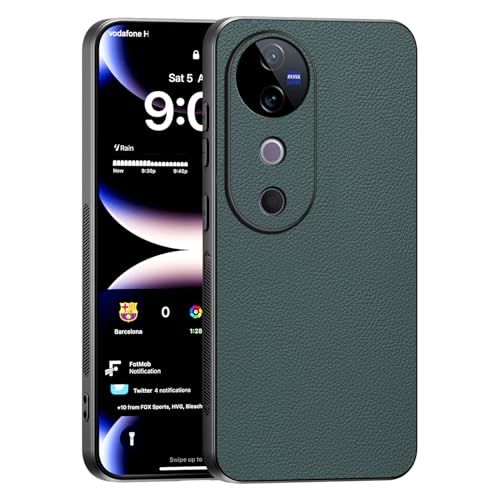 TAUYN Hülle für Vivo V40 5G Ultradünn Prämie PU Leder Back Handyhülle Weicher Silikonrahmen Stoßfest Kratzfest Schützen Schutzhülle - Grün