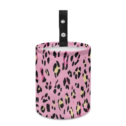 Image of Pink Leopard Print Car Trash Can, Cute Car Trash Bag, Vehicle Trash Can, Multipurpose Trash Bag Hanging, Portable, Waterproof Storage Bag for Cars