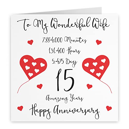 Hunts England, Large Romantic Wife 15th Wedding Anniversary Card, To My Wonderful Wife, 15 Amazing Years, Timeless Collection - Image 2