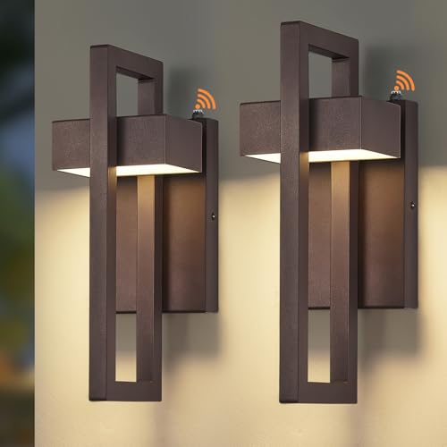 Image of tewei LED Outdoor Wall Sconce Dusk to Dawn Outdoor Lighting, Modern Exterior Lighting Fixtures, Brown LED Front Porch Lights Outside Wall Mount Lights for House, Hallway, Warm White 3000K, 2 Pack