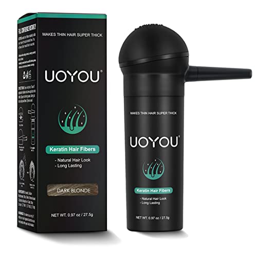 UOYOU Hair Fibres DARK BLONDE 27.5g with Pump Applicator, Natural Keratin Hair Building Fibers for Thinning Hair