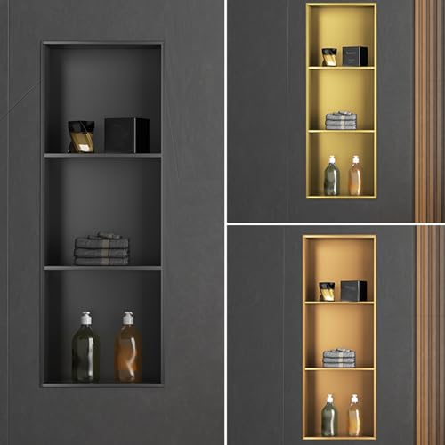 Étagère de douche encastrée en acier inoxydable or haute finition