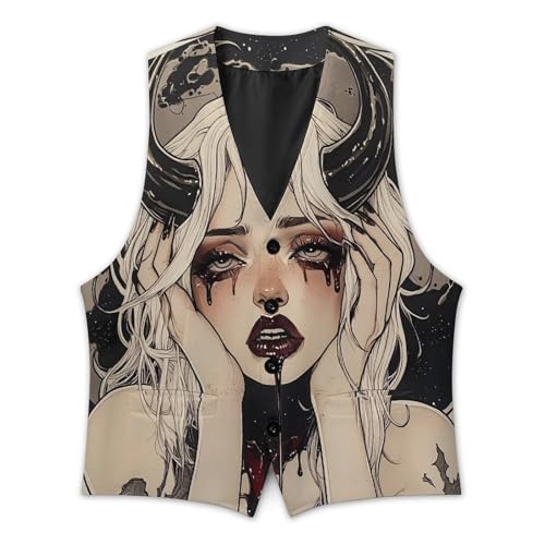 Devilish Woman Evil Gothic Men's Formal Suit Vest for Business Formal Or Casual Dress Waistcoat Wedding3
