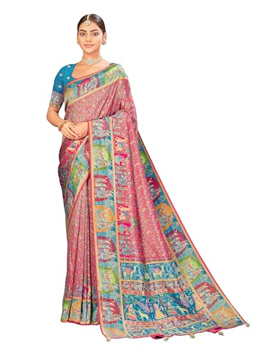 Image of Glory Sarees Women's Luxurious Dola Pure Silk Original Saree Position Print Work Madhubani Inspired Motifs Banarasi Kanjivaram Style Saree With Blouse Piece (Elegant101 Parent)