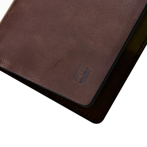 Mens Wallet, Slim Minimalist RFID Blocking, Full-Grain Leather Handcrafted Bifold, 6 Card Slots, Gift Box & Pouch, Christmas & Birthday, Brown (Plus Colors)4