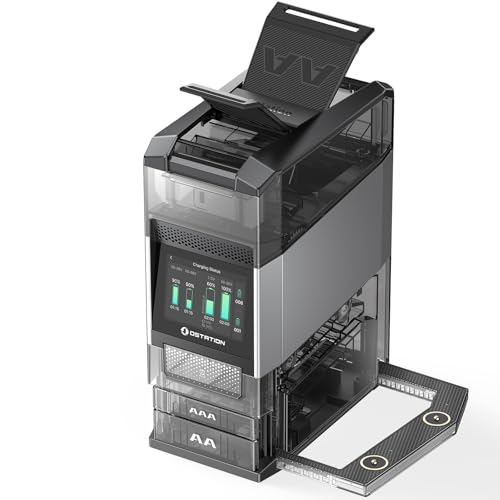 Ostation 2 Pro 3-in-1 Smart Battery Charger for AA & AAA Rechargeable NiMH & Li-ion Batteries, Polarity-Free, Auto Detection, App Control, Touchscreen, Flashlight Charging Ports (Batteries Not Incl.)