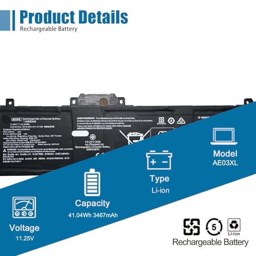 Image of AE03XL Laptop Battery Replacement for HP 240 245 250 255 G10 14-EE 14-EM 14Z-EM 14-EP 14T-EP 15-FC 15Z-FC 15-FD Series N21969-005 TPN-DB1N N20951-2D1 AE03041XL 11.25V 41.04Wh 3467mAh