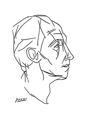 Croquis portrait Picasso grand papier semi-brillant affiche d'art minimaliste de prestige