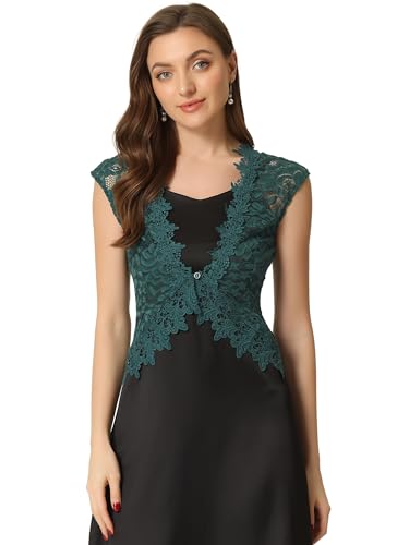 Image of Allegra K Lace Shrug Bolero for Women's Wedding Guest Cap Sleeve Sheer Floral Cardigan