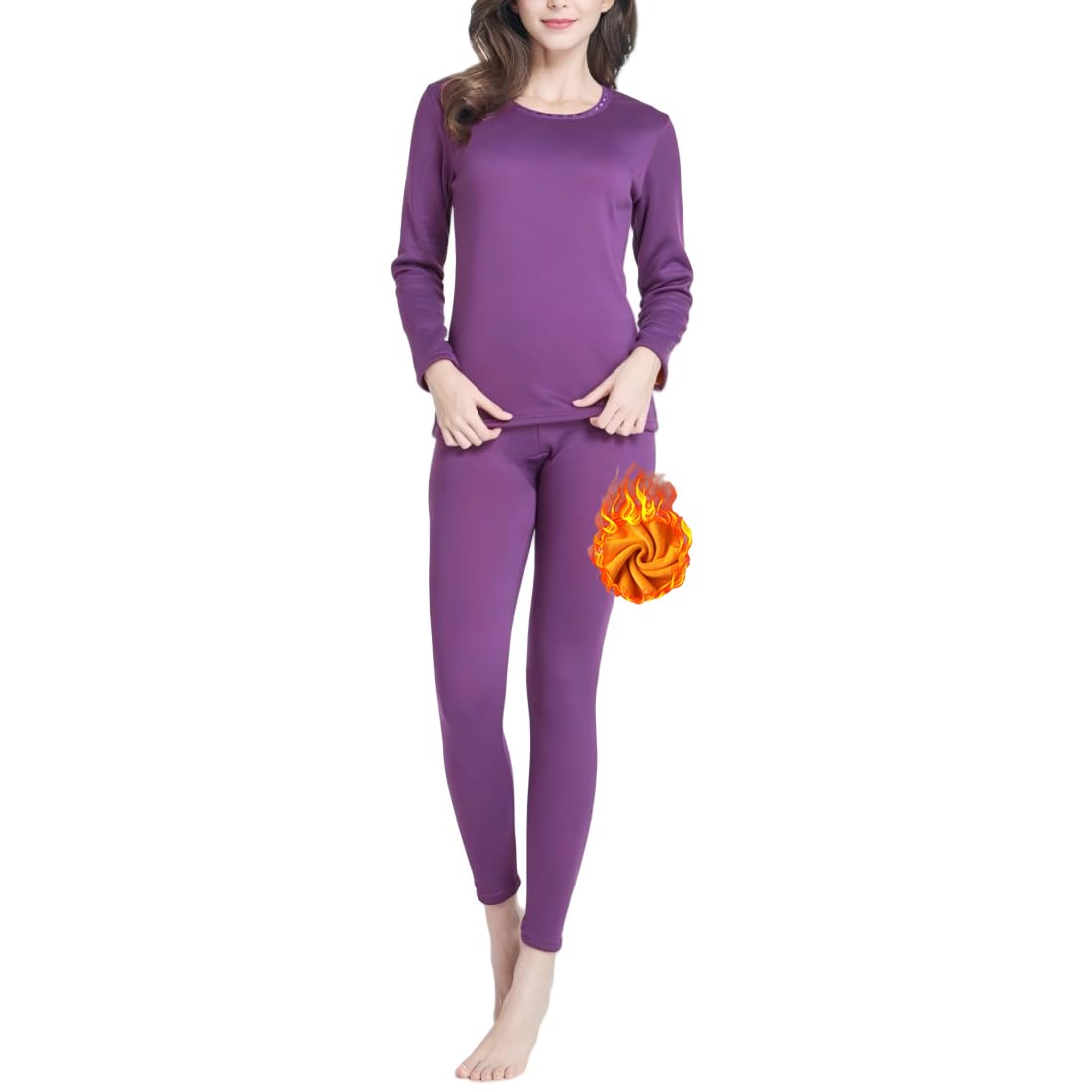 Ouruikia Conjunto de ropa interior térmica para mujer, forro polar, pantalón térmico largo Johns Base Layer, traje extra grueso, súper cálido