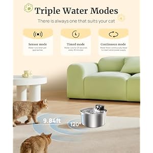 Wireless Cat Water Fountain Stainless Steel 2025 Upgraded New Sensor 3 Work Modes 6000mAh Battery Operated Cat Water Fountain Cordless Pet Water Dispenser for Cats Dogs Indoor 108oz32L