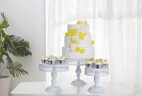 Hotity 3 Pieces Cake Stand Set Round Cake Stands Metal Display Cupcake Stands For Dessert, White #TOP1